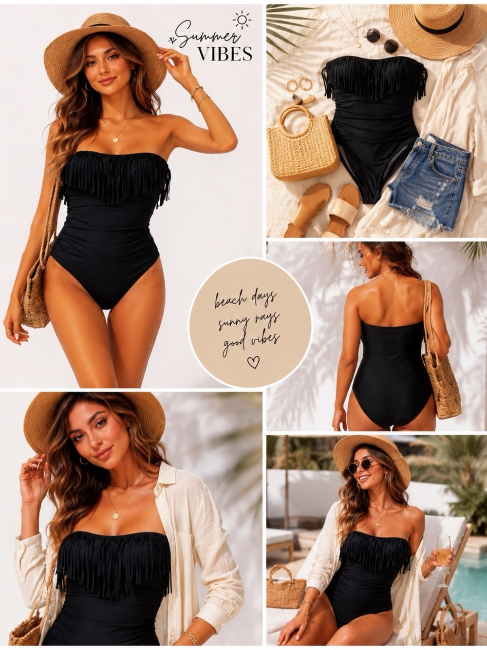 SWIMSUITS FOR ALL Black Fringe One Piece Swimsuit